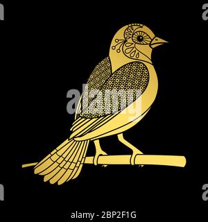 Gold zentangle Vogel isoliert auf schwarzem Hintergrund, Vektor-Illustration Stock Vektor