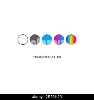 Logo-Coaching. Logo transformieren, Transformation isoliert auf weißem Hintergrund. Symbol des Trainers. Entwicklung im Geschäft. Farbwechsel von einfach zu komplex Stock Vektor