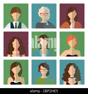 Vektor weibliche Avatar-Symbole im Büro Stil gesetzt Stock Vektor