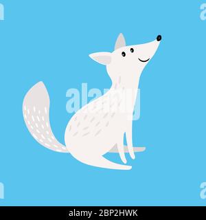 Polarfuchs. Schneefuchs oder Polarwolfvektor Illustration isoliert auf blauem Hintergrund Stock Vektor