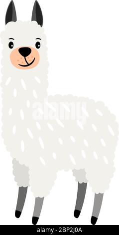 Cute Alpaka grau Cartoon Tier Symbol auf weißem Hintergrund, Vektor-Illustration Stock Vektor