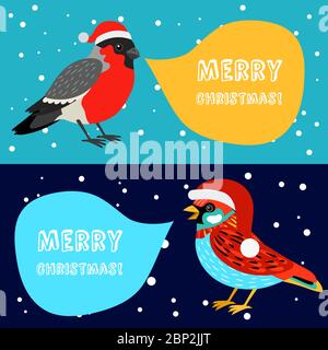 Frohe Weihnachten Banner Vorlage mit bunten Cartoon Charakter Vektor Vögel Stock Vektor