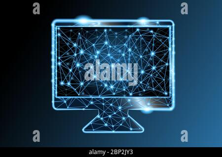 Leerer Computer-Monitor mit niedrigen Poly-Stilen und leuchtenden Linien und Punkten Stock Vektor