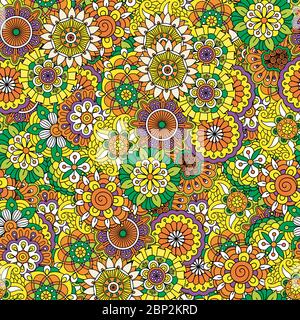 Florales Dekormuster mit verschiedenen Farben Mandala Stil Blumen. Vektorgrafik Stock Vektor