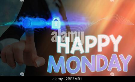 Text mit Handschrift Happy Monday. Konzeptuelles Foto erzählt, dass eine individuelle Auftrag, ihm eine gute neue Woche zu wünschen Stockfoto