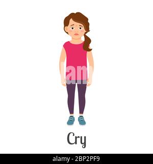 Vector Illustration Cartoon Traurigen Kleinen Madchen Weinen Stock Vektorgrafik Alamy