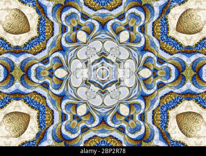 Blaues und goldenes Mandala Stockfoto