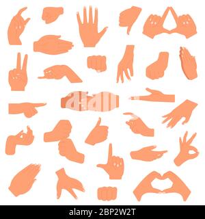 Handbewegung. Zeigehände, Gestik Kommunikationssprache, Handflächengestenbezeichnung isolierte Vektor-Illustration Set Stock Vektor