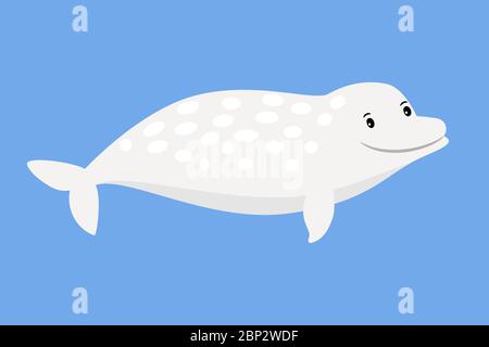 Weißer Wal niedlichen Meerestier Cartoon-Symbol auf blauem Hintergrund, Vektor-Illustration Stock Vektor