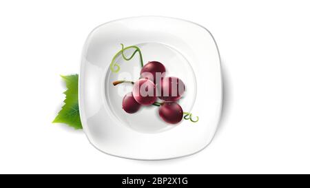 Kleine Trauben auf einem weißen Teller. Stock Vektor