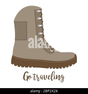 Schuhe mit Text unterwegs isoliert auf dem weißen Hintergrund, Vektor-Illustration Stock Vektor