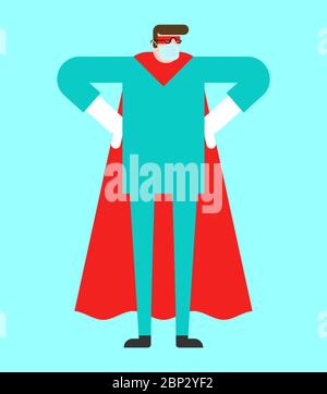 Superheld des Arztes. DOC ist ein echter Superheld. Medizinische Mitarbeiter in Maske und Regenmantel. Gesundheitsschutz. Kampf gegen Coronavirus. COVID-19 Epidepidemie Stock Vektor