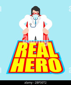 Superheld des Arztes. DOC ist ein echter Superheld. Medizinische Mitarbeiter in Maske und Regenmantel. Gesundheitsschutz. Kampf gegen Coronavirus. COVID-19 Epidepidemie Stock Vektor