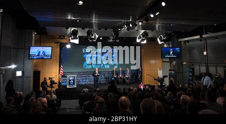 Am 14. Mai 2019 hielt NASA-Administrator Jim Bridenstine auf einem Rathaustreffen eine Rede, in der er die Änderung des Budgets der NASA für das Geschäftsjahr 2020 erörterte, die die Finanzierung des Artemis-Programms zur Landung von Astronauten auf dem Mond bis 2024 beinhaltet. Stockfoto