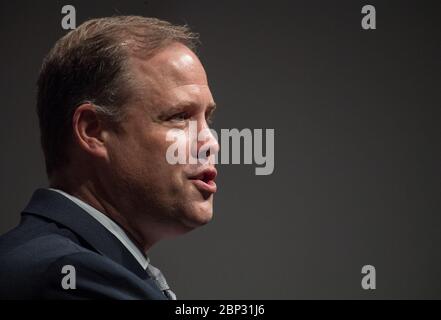Am 14. Mai 2019 hielt der NASA-Administrator Jim Bridenstine Keynote-Redebeiträge auf dem Human to Mars Summit an der National Academy of Sciences in Washington, D.C. der Gipfel konzentrierte sich auf die Zukunft der menschlichen Weltraumforschung, einschließlich möglicher Missionen zum Mars. Stockfoto