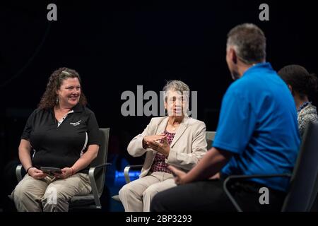 "Hidden Figures" Panel Discussion  NASA human computer Christine Darden, speaks during a "Hidden Figures" panel discussion with "Hidden Figures" author, Margot Lee Shetterly and Beth Wilson, left, and Marty Kelsey, right, of STEM in 30, Wednesday, June 12, 2019 at the Smithsonian National Air and Space Museum in Washington. The panel discussion took place after a ceremony dedicating the 300 block of E Street SW as "Hidden Figures Way" to honor Katherine Johnson, Dorothy Vaughan, Mary Jackson and all of the women who have dedicated their lives to honorably serving Stockfoto