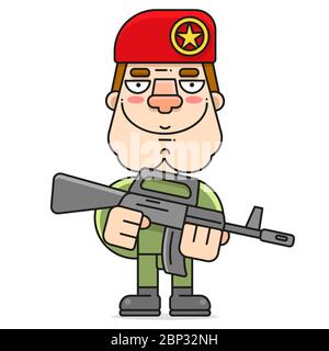 Soldat in EINEM roten Beret. Cartoon Soldat Red Beret Vektor-Symbol Für Web-Design Isoliert Auf Weißem Hintergrund Stock Vektor