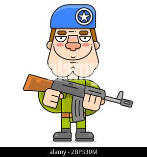 Soldat in EINEM Beret und EIN Maschinengewehr Vektor Illustration auf EINEM weißen Hintergrund Stock Vektor