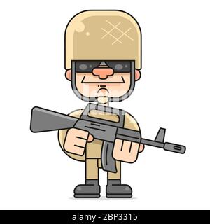 Soldat in Uniform mit Waffen Vektor Illustration auf WEISSEM Hintergrund Stock Vektor