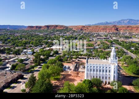 Luftaufnahme des Mormon Tempels in St. George, Utah Stockfoto