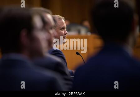 Senat Anhörung "Mond zum Mars - NASA Pläne für Deep Space Exploration' NASA-Administrator Jim Bridenstine bezeugt vor dem Senatsausschuss für Handel, Wissenschaft und Transport während einer Anhörung mit dem Titel "Mond zum Mars: NASA Pläne für Deep Space Exploration", Mittwoch, 17. Juli 2019, im Hart Senate Office Building in Washington. Stockfoto