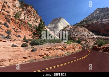 Blick auf den Zion Mt. Carmel Highway im Zion Nationalpark Stockfoto