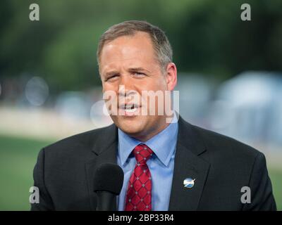 Am 19. Juli 2019 sprach der NASA-Administrator Jim Bridenstine beim 50. Jahrestag des 11. Apollo-11-Apollo-11-Apollo-11-Apollo-11-Astronauten Neil Armstrong, Michael Collins und Buzz Aldrin auf dem Mond. Stockfoto