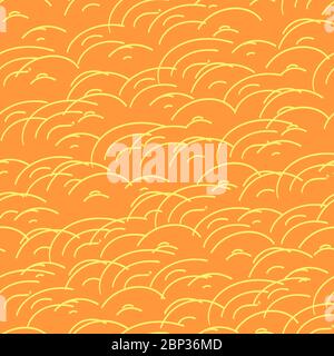 Nahtlose Muster. Gelb gekrümmte Bogenlinien chaotisch auf einem orangefarbenen Hintergrund Stock Vektor