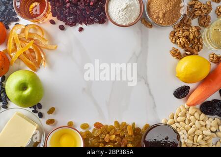Weihnachtspudding Rezept Zutaten. Kopierbereich Stockfoto