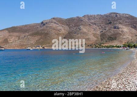 Strand von Livadia, in Tilos Insel, Dodekanes Komplex, Griechenland, Europa. Stockfoto