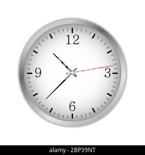 Bürokreis Retro analoge Uhr mit schwarzen Händen und Zahlen - Zeit, Vektor-Art Bild Illustration, isoliert auf weißem Hintergrund, realistisches Design. Stock Vektor