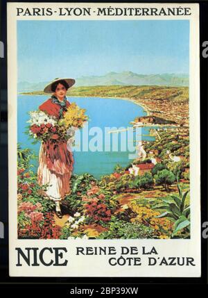 Vintage Poster für Reisen nach Nizza an der Cote D'Azur in Frankreich. Stockfoto