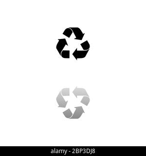 Pfeil recyceln. Schwarzes Symbol auf weißem Hintergrund. Einfache Illustration. Flacher Vektor. Spiegelreflexionsschatten. Kann in Logo, Web, Mobile und verwendet werden Stock Vektor