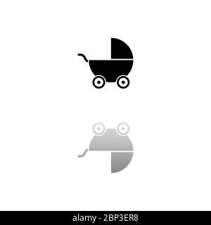 Kinderwagen Schwarzes Symbol auf weißem Hintergrund. Einfache Illustration. Flacher Vektor. Spiegelreflexionsschatten. Kann in Logo, Web, Mobile und UI UX PR verwendet werden Stock Vektor