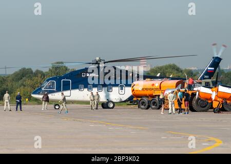 August 2019. Zhukovsky, Russland. Russischer Mittelmultifunktions-Hubschrauber Mil Mi-38 auf dem Internationalen Luftfahrt- und Raumfahrtsalon MAKS 2019. Stockfoto