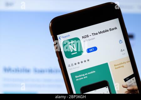 New York, USA - 15. Mai 2020: Logo der N26 Bank Mobile App auf dem Bildschirm, Nahaufnahme-Symbol, illustrative Editorial Stockfoto