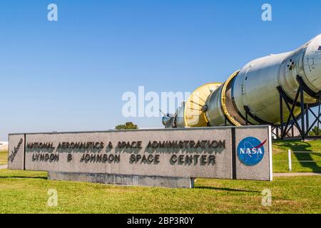 Saturn 5 Rakete im NASA (National Aeronautics and Space Administration) Museum und Weltraumzentrum in Clear Lake, Texas. Stockfoto