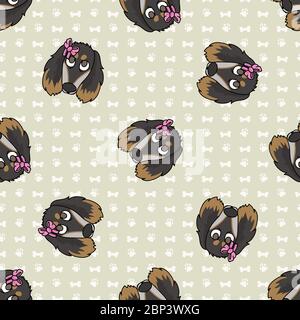Hand gezeichnet niedlichen saluki Welpe Gesicht mit rosa Schleife nahtlose Vektor-Muster. Reinrassige Ahnentafel Haushund auf Pfote Hintergrund. Hund Liebhaber Haustier überall Stock Vektor
