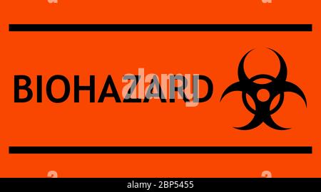 Warnschild auf dem Warnschild für Biohazard. Orangefarbener Hintergrund. Perfekt für Hintergründe, Hintergrund, Banner, Symbol, Schild, Aufkleber, Etikett und Tapete. Stock Vektor