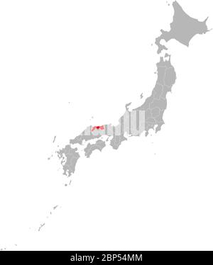 Die Provinz Tottori ist auf der Japan-Karte rot hervorgehoben. Grauer Hintergrund. Geschäftskonzepte und Hintergründe. Stock Vektor