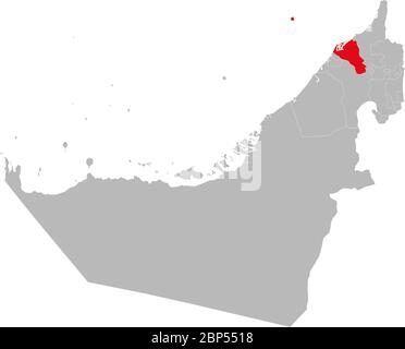 Umm al-Quwain Staat auf der Karte der Vereinigten Arabischen Emirate hervorgehoben. Geschäftskonzepte und Hintergründe. Stock Vektor