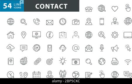 54 Kontaktieren Sie uns Icon Set. Komplettes multifunktionales Kontaktsymbol für Webdesign. Stock Vektor