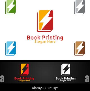 Fast Book Printing Company Vector Logo Design für Buchverkauf, Buchhandlung, Medien, Einzelhandel, Werbung, Zeitung oder Papieragentur Konzept Stock Vektor