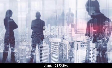 Geschäftslösungen für Erfolg und Strategie. Gear Mixed Media Konzept. Stockfoto