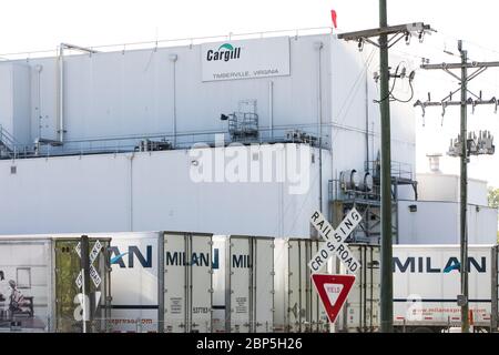 Ein Logo-Schild vor einer Cargill-Geflügelverarbeitungsanlage in Timberville, Virginia am 13. Mai 2020. Stockfoto