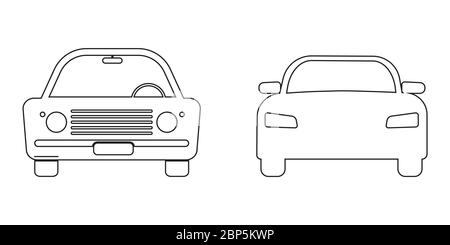 Auto Modern vintage Font View Outline Set. Schwarz-weiß Umriss Illustration Darstellung alter und neuer Autos. EPS-Vektor Stock Vektor
