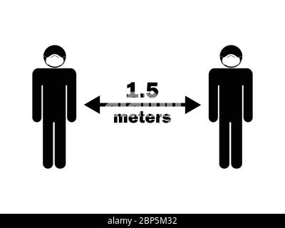 Soziale Distanzierung 1.5 Meter auseinander Stick Figur Zeichen. Schwarz-weiß EPS-Vektor Stock Vektor