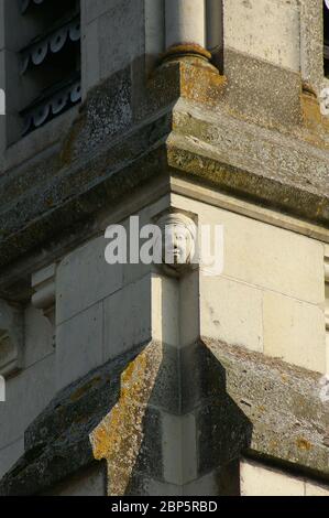 Lächelndes Wasserspeier auf einer französischen Kirche in der Region Indre Stockfoto