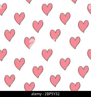 Valentinstag nahtlose Muster Doodle Herz Hintergrund Muster. Marker gezeichnet verschiedene Herzformen. Handgezeichnetes Ornament Stock Vektor