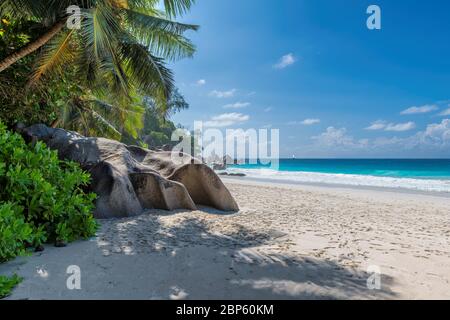 Wunderschöner Anse Georgette Beach auf der Insel Praslin auf den Seychellen. Stockfoto